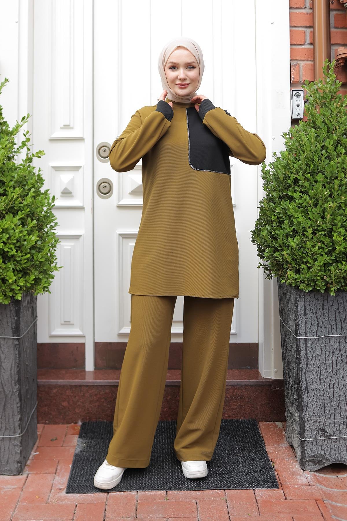 ARMİNE TREND Pantolonlu İkili Takım-Yağ Yeşili 24KT680