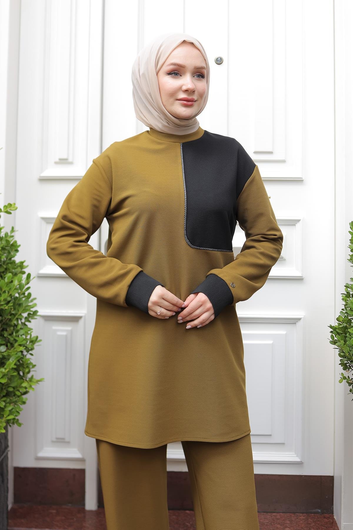 ARMİNE TREND Pantolonlu İkili Takım-Yağ Yeşili 24KT680