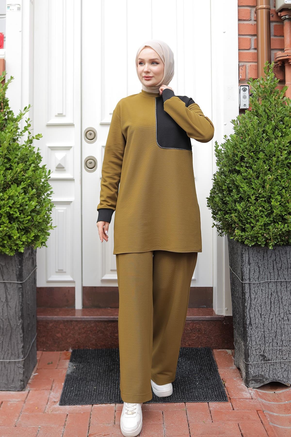 ARMİNE TREND Pantolonlu İkili Takım-Yağ Yeşili 24KT680