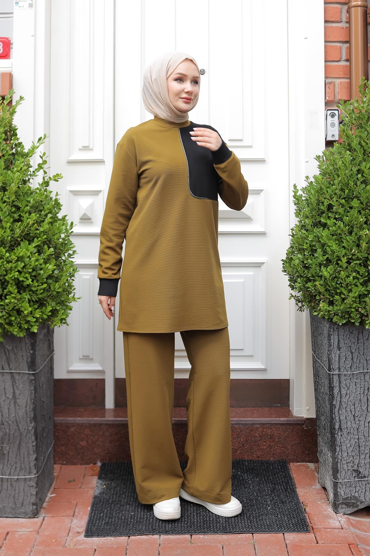 ARMİNE TREND Pantolonlu İkili Takım-Yağ Yeşili 24KT680