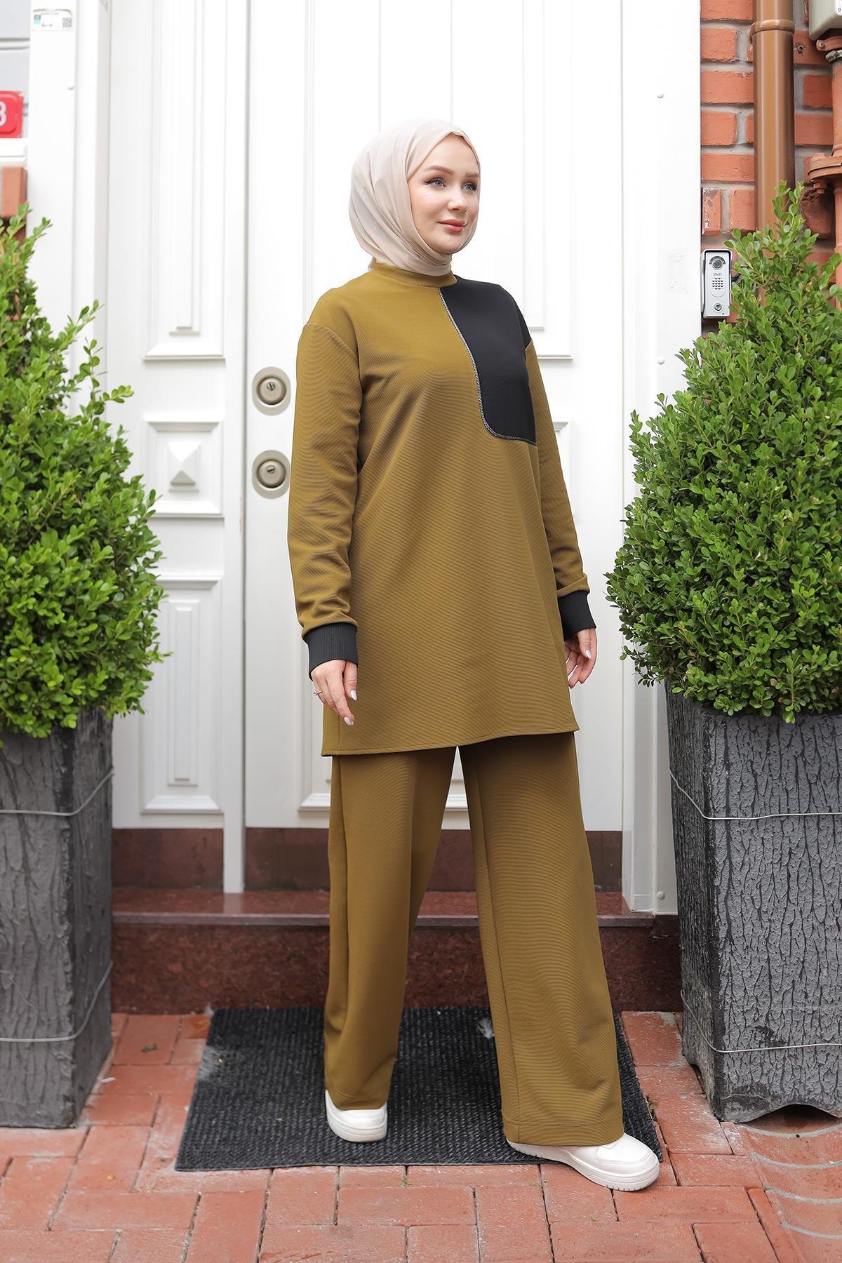 ARMİNE TREND Pantolonlu İkili Takım-Yağ Yeşili 24KT680