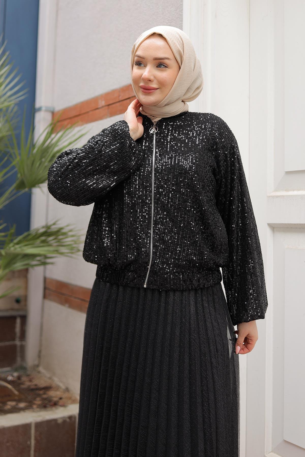 ARMİNE TREND Parlak Model Payetli Ceket-Siyah 25YT506
