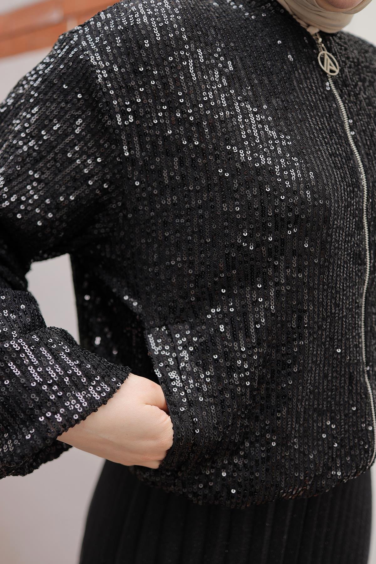 ARMİNE TREND Parlak Model Payetli Ceket-Siyah 25YT506