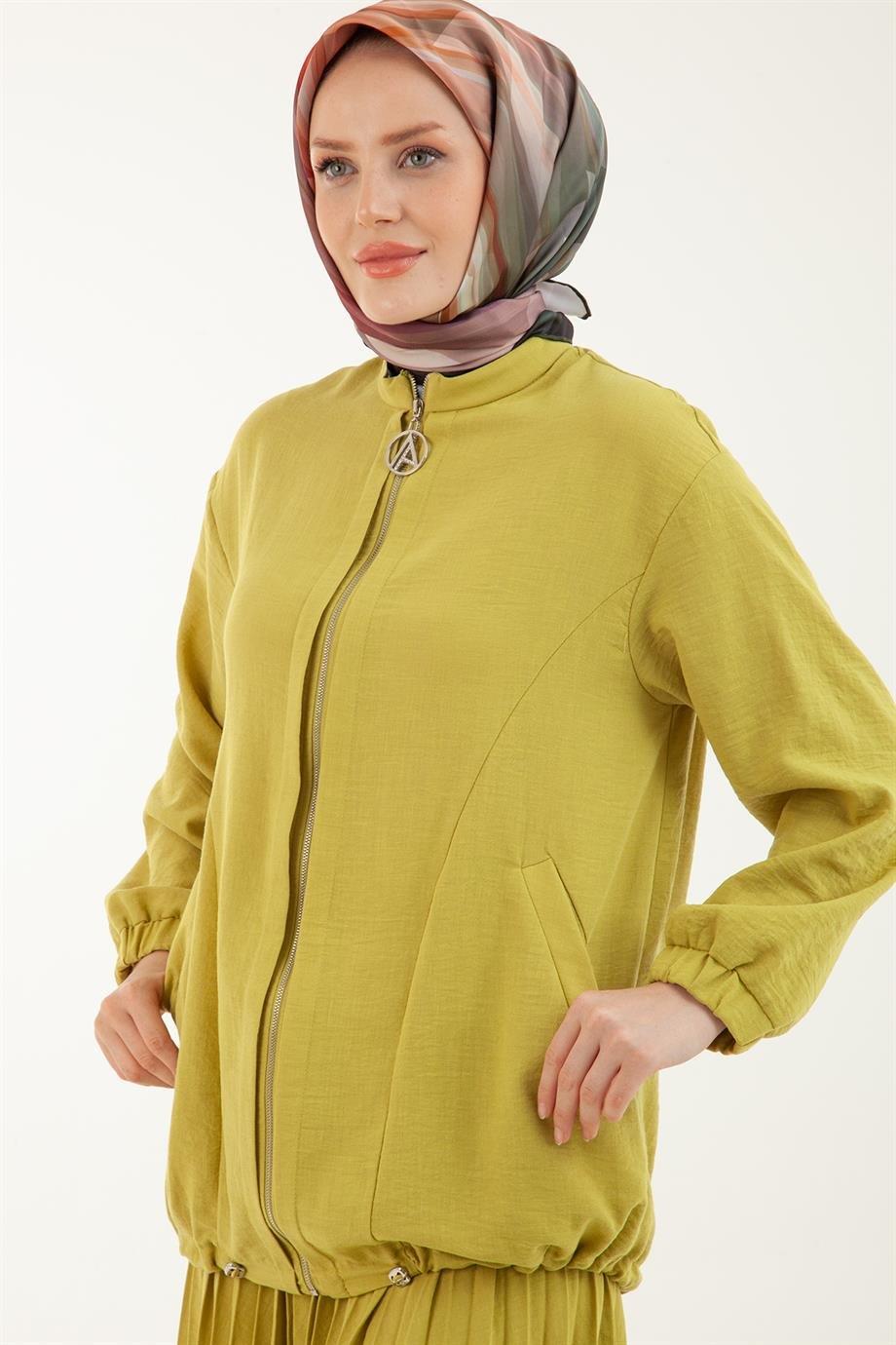 ARMİNE TREND Pilise Etekli Lastikli İkili Takım-Olive 23YT665