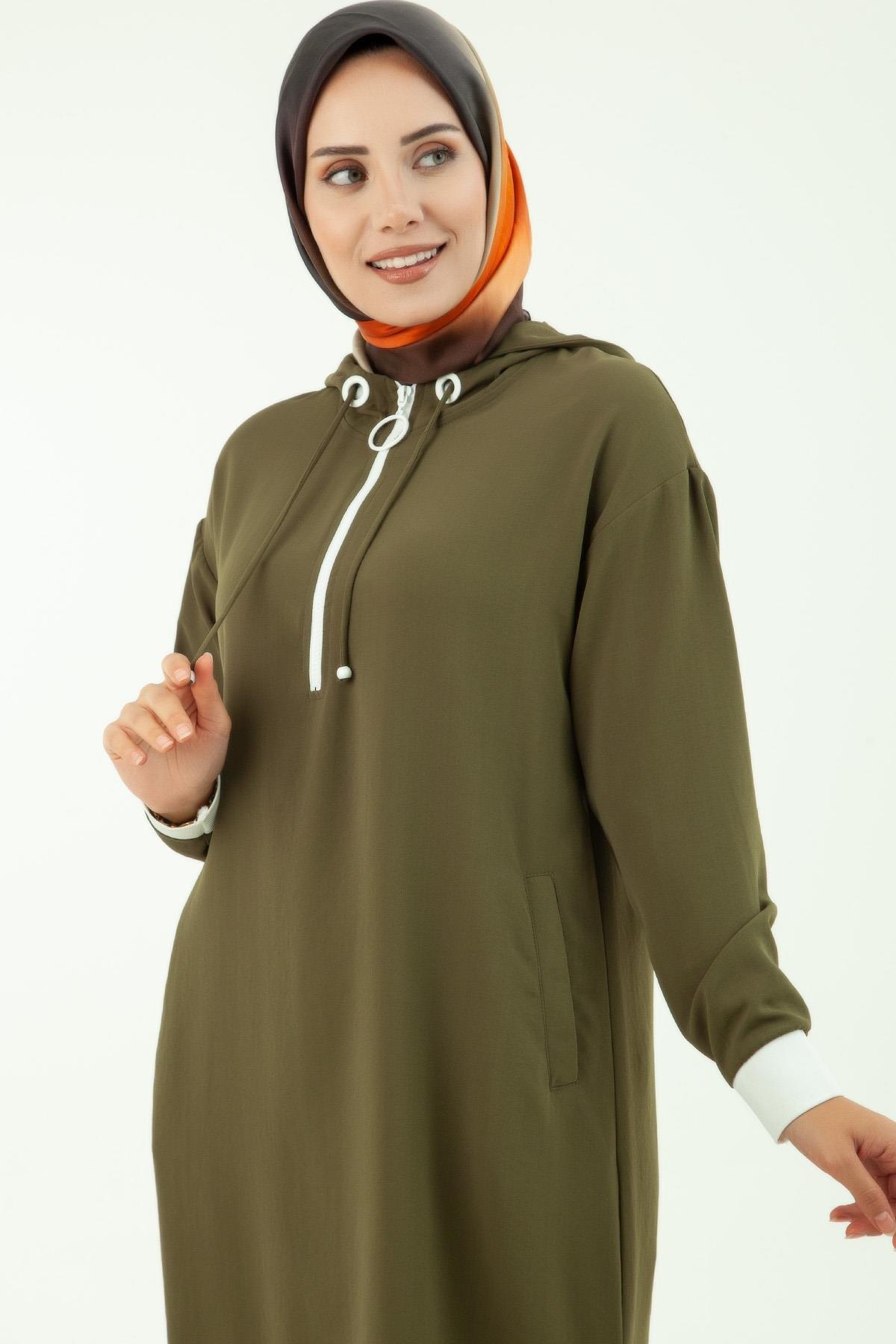 ARMİNE TREND Ribanalı Fermuarlı Tunik-Haki 23YT462