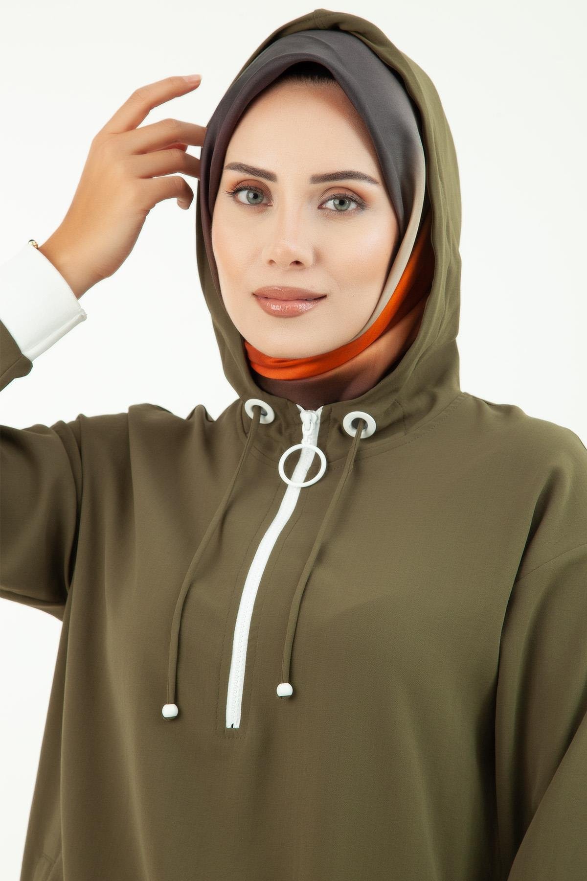ARMİNE TREND Ribanalı Fermuarlı Tunik-Haki 23YT462