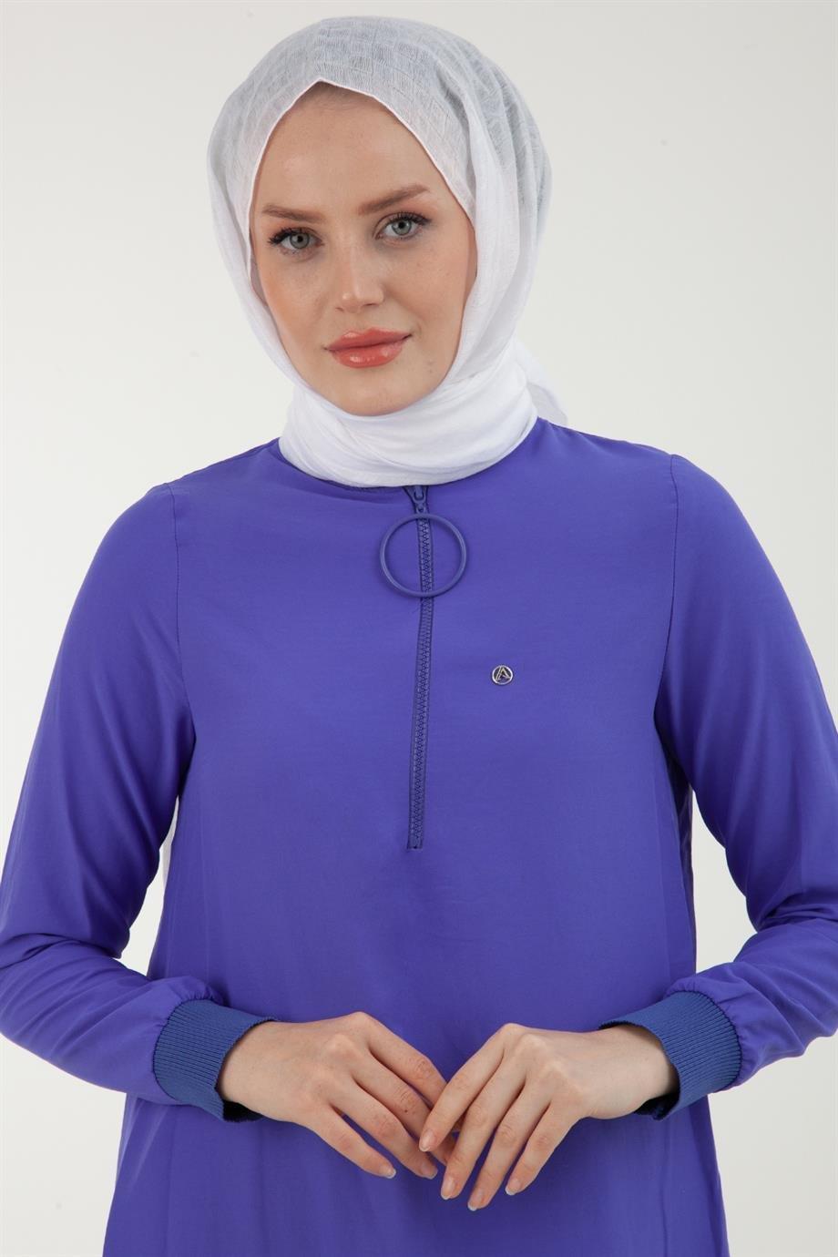 ARMİNE TREND Ribanalı Fermuarlı Tunik-Mor 23YTD424