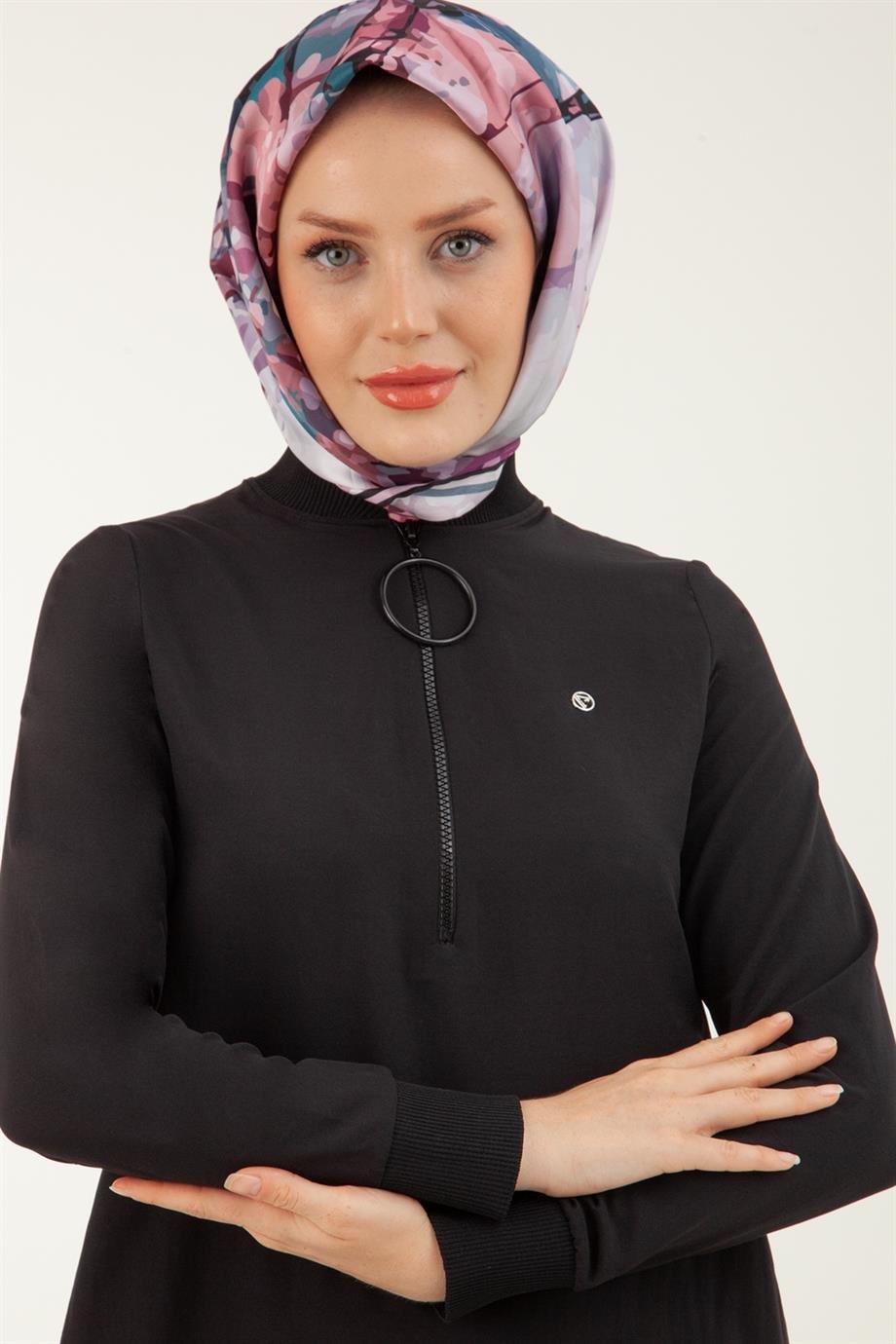 ARMİNE TREND Ribanalı Fermuarlı Tunik-Siyah 23YTD424