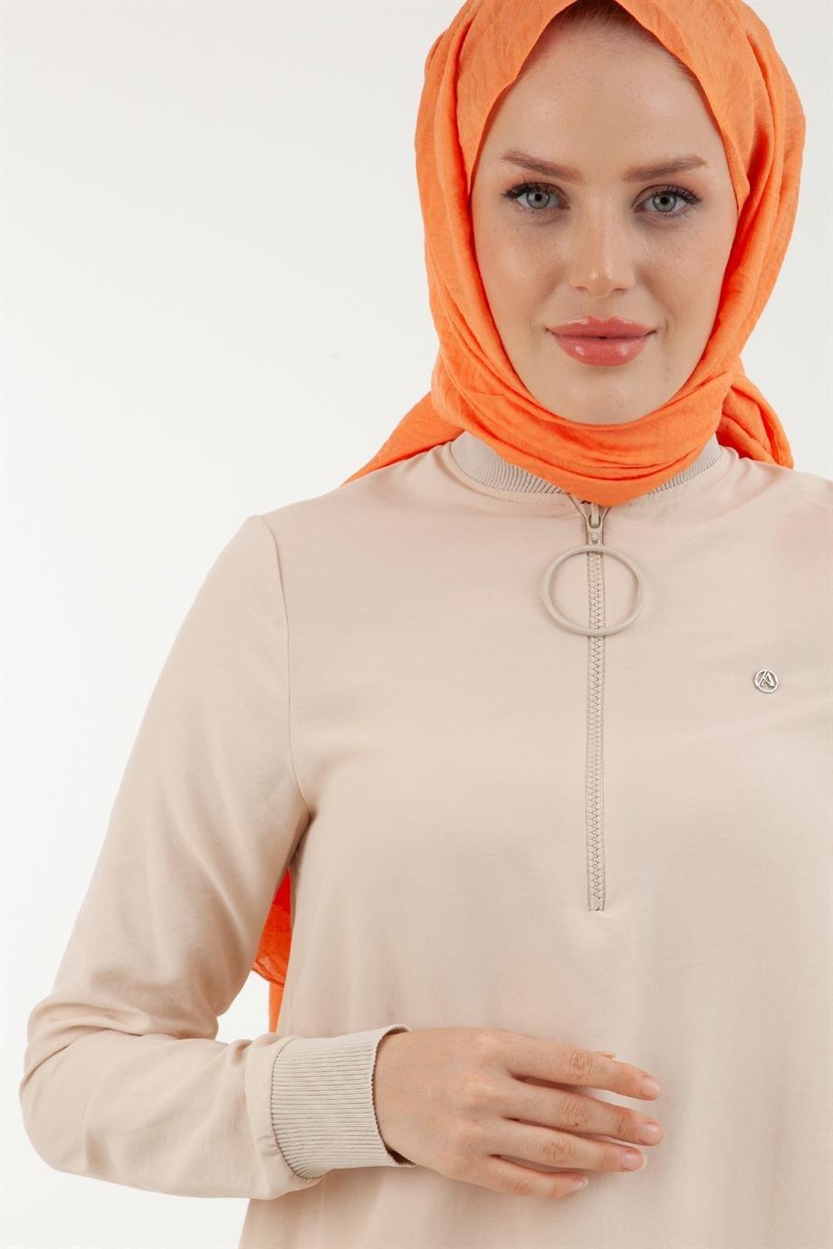 ARMİNE TREND Ribanalı Fermuarlı Tunik-Taş 23YTD424