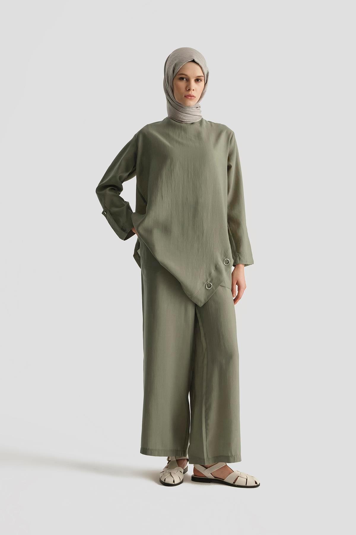 ARMİNE TREND Salaş Kesim Pantolonlu İkili Takım-Haki 25YT6140