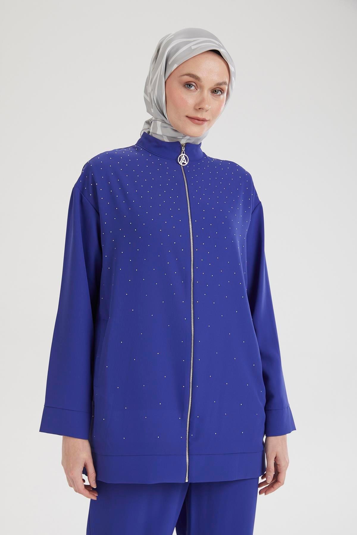 ARMİNE TREND Taş Desenli Pantolonlu İkili Takım-Morcivert 25YT640