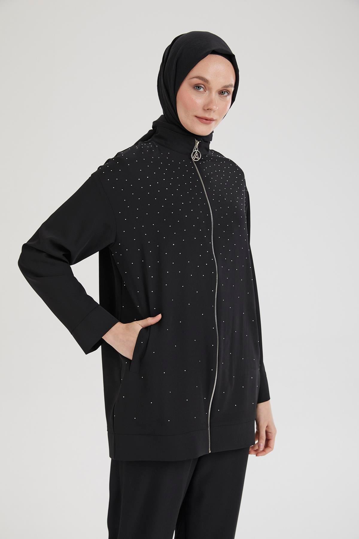 ARMİNE TREND Taş Desenli Pantolonlu İkili Takım-Siyah 25YT640