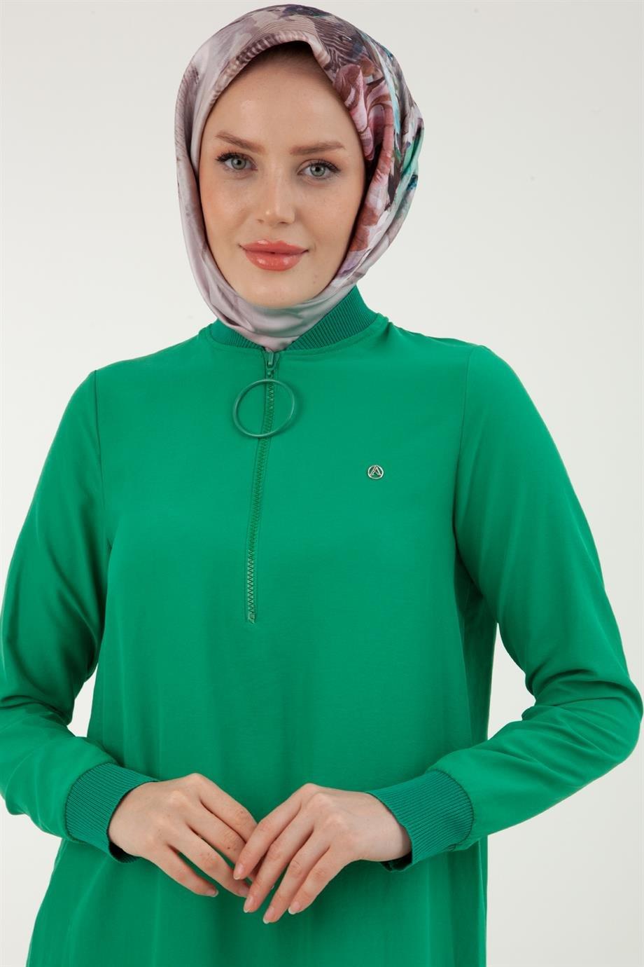 ARMİNE TREND TRNED Ribanalı Fermuarlı Tunik-Yeşil 23YTD424