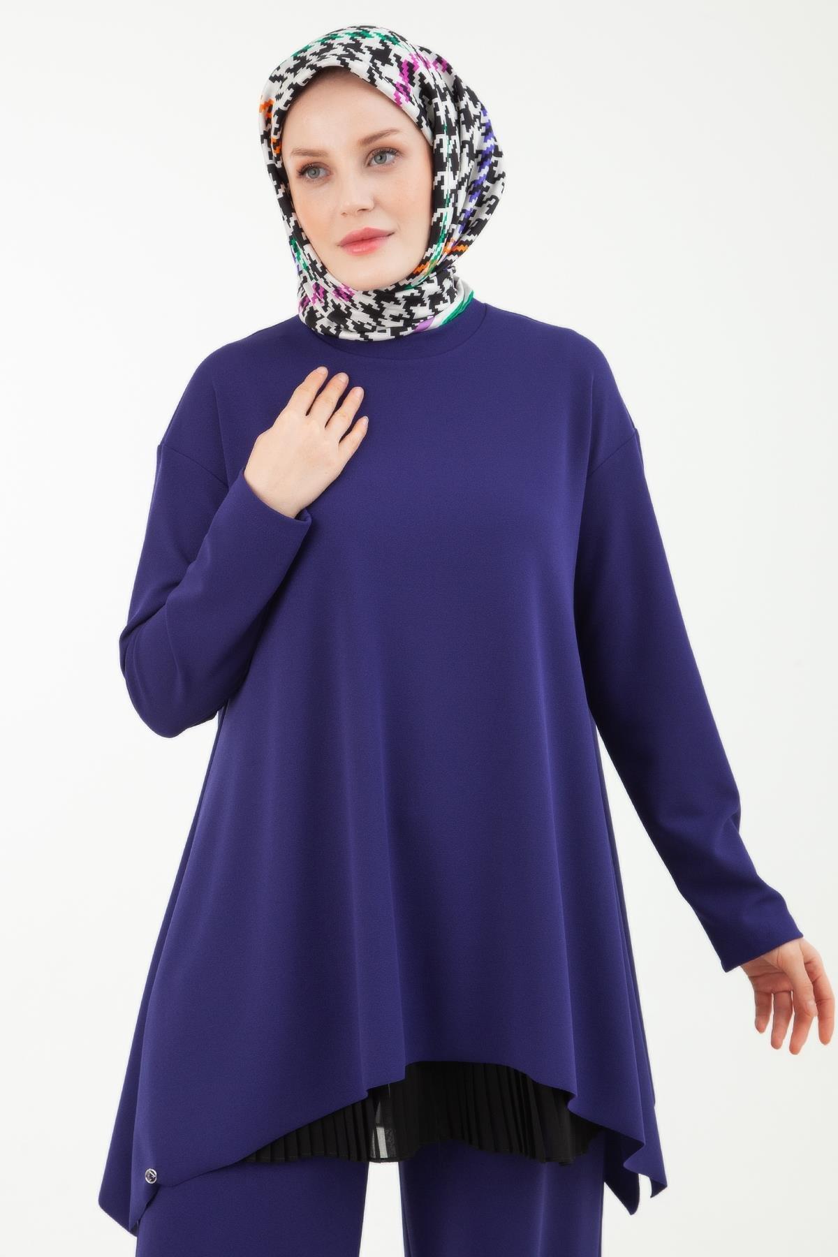 ARMİNE TREND Üçlü Takım Sendi Kumaş Pantolon Beli Lastikli Tunik İç Astarlı  Etek Ucu Piliseli-Morcivent 23KT630