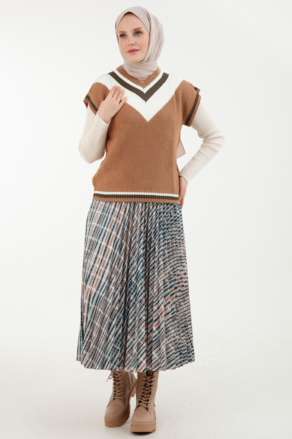ARMİNE TREND V Yaka Süveter-Bisküvi 22KD4212