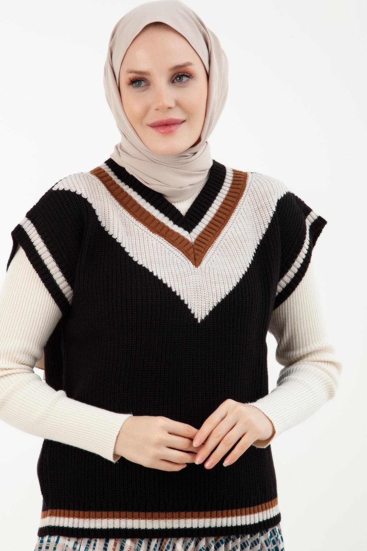 ARMİNE TREND V Yaka Süveter-Siyah 22KD4212