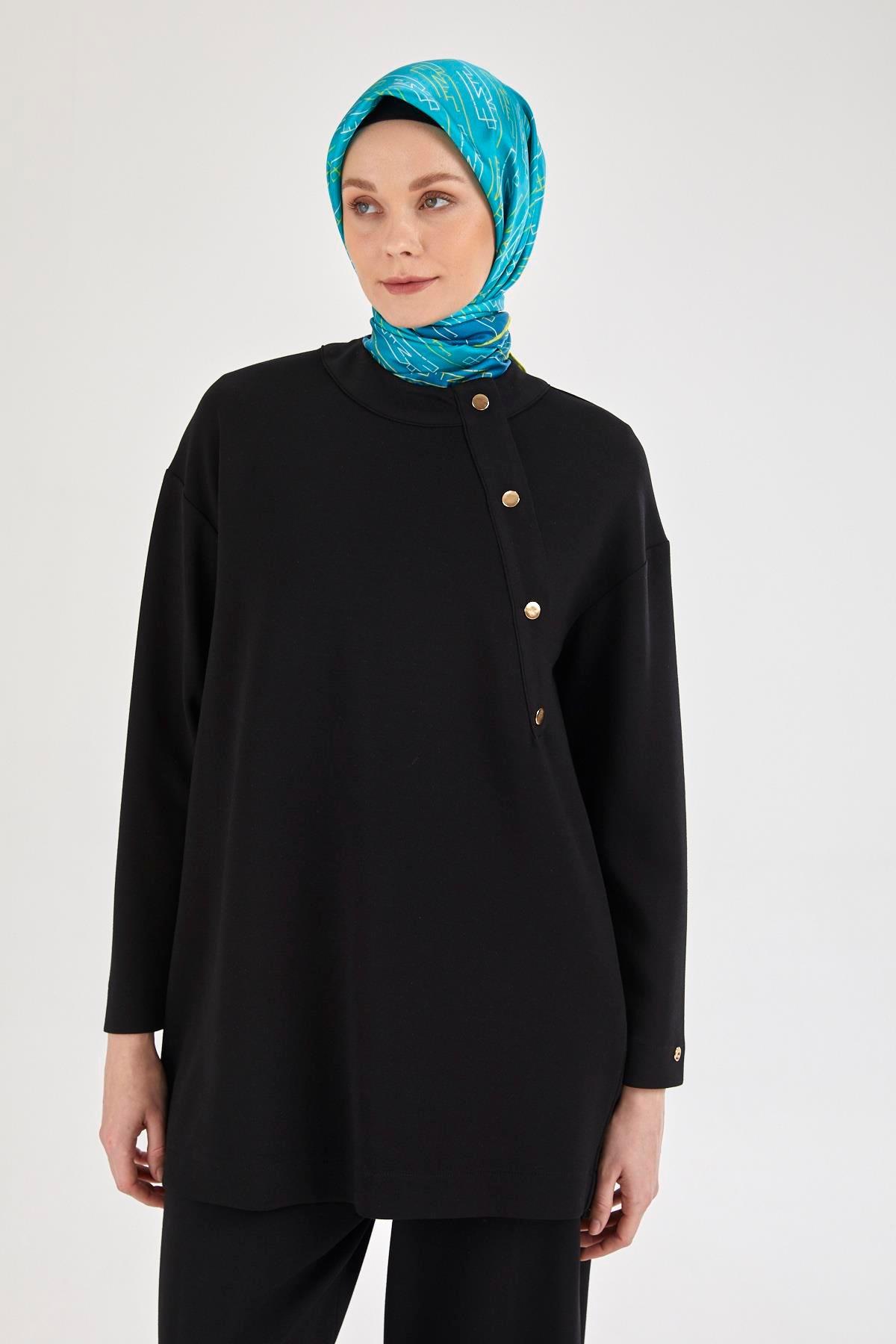 ARMİNE TREND Yakadan Düğme Detaylı Pantolonlu İkili Takım-Siyah 25YT615