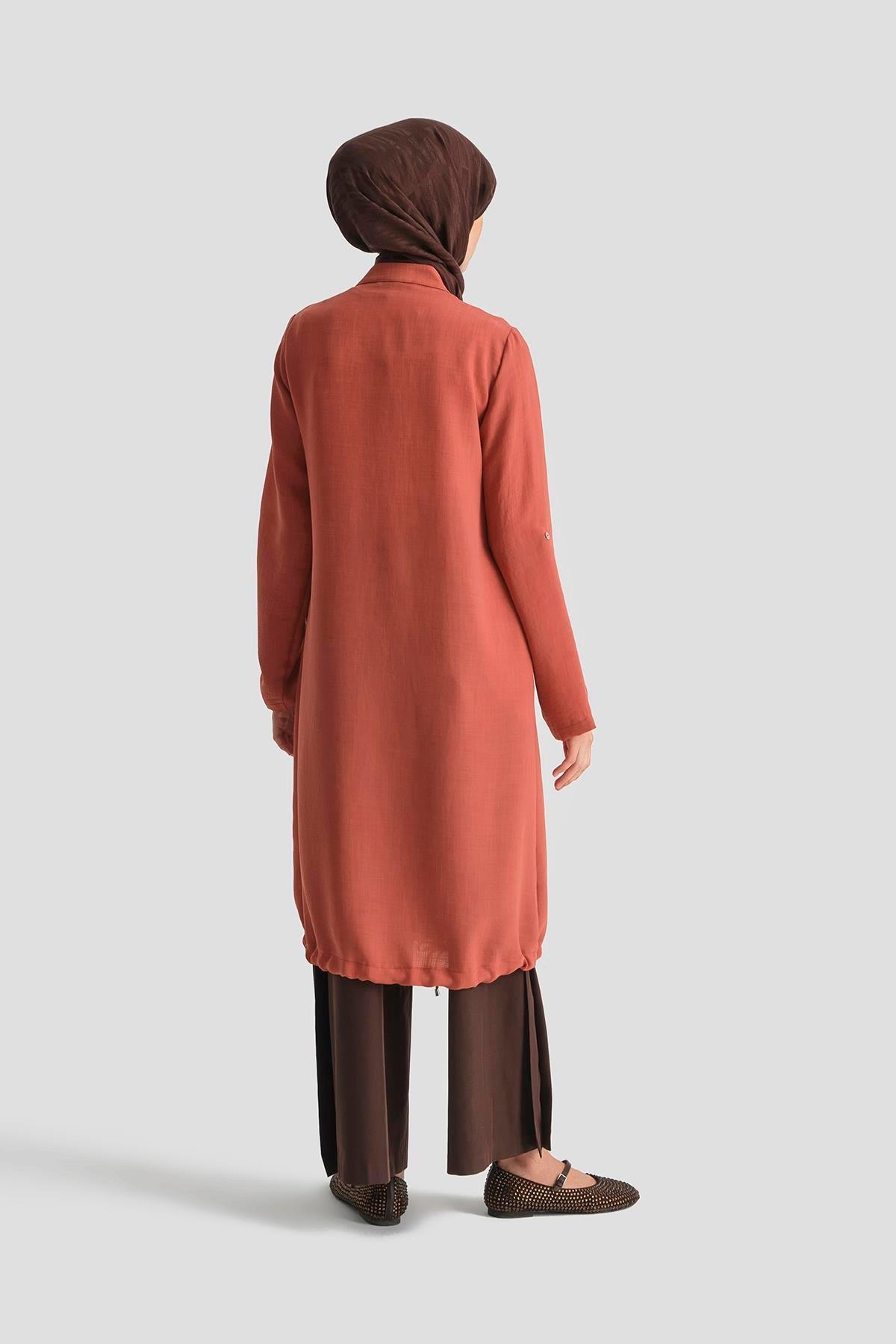 ARMİNE TREND Yakaları Cepli Gizli Fermuarlı Tunik-Tarçın 25YT4138