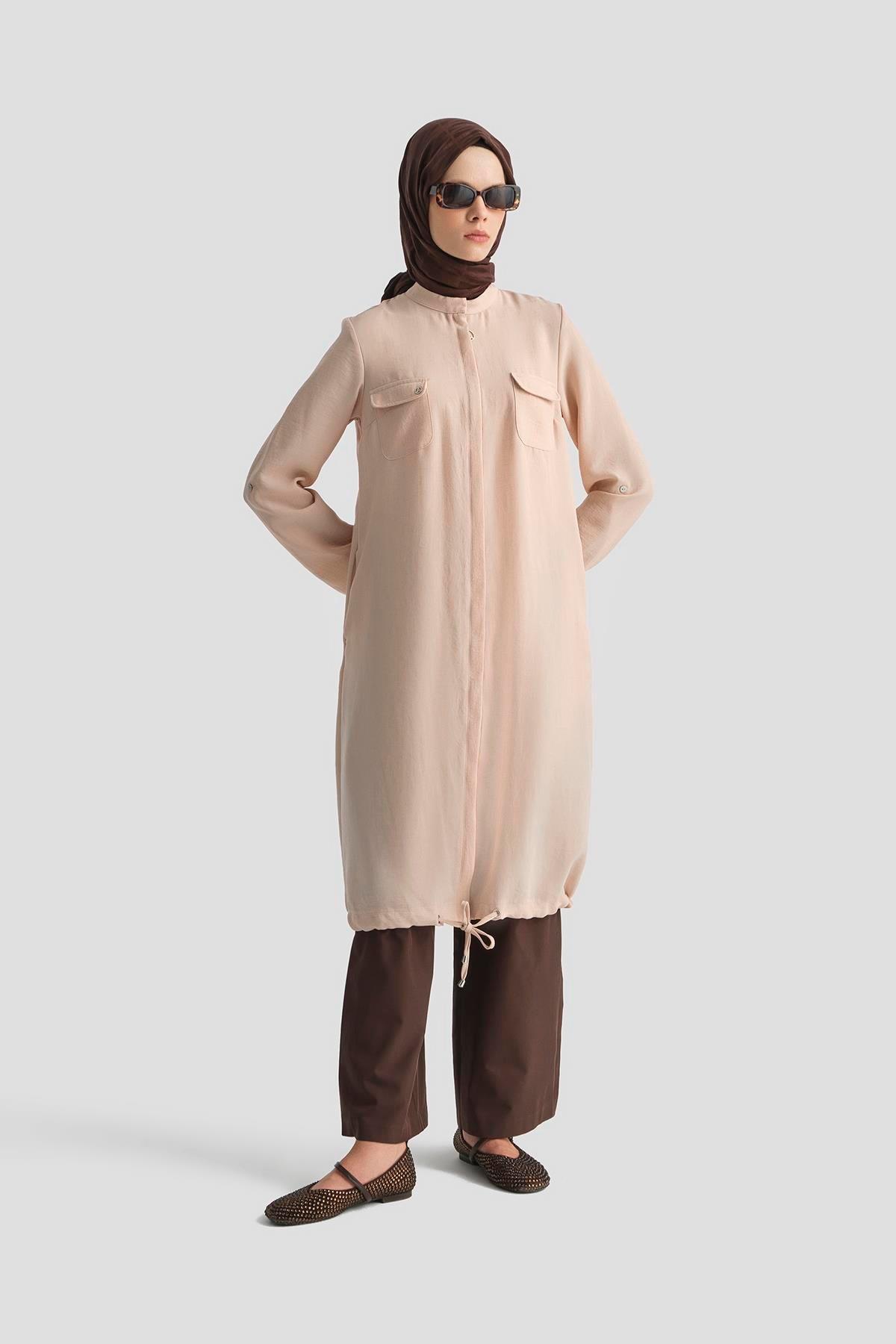 ARMİNE TREND Yakaları Cepli Gizli Fermuarlı Tunik-Gül 25YT4138