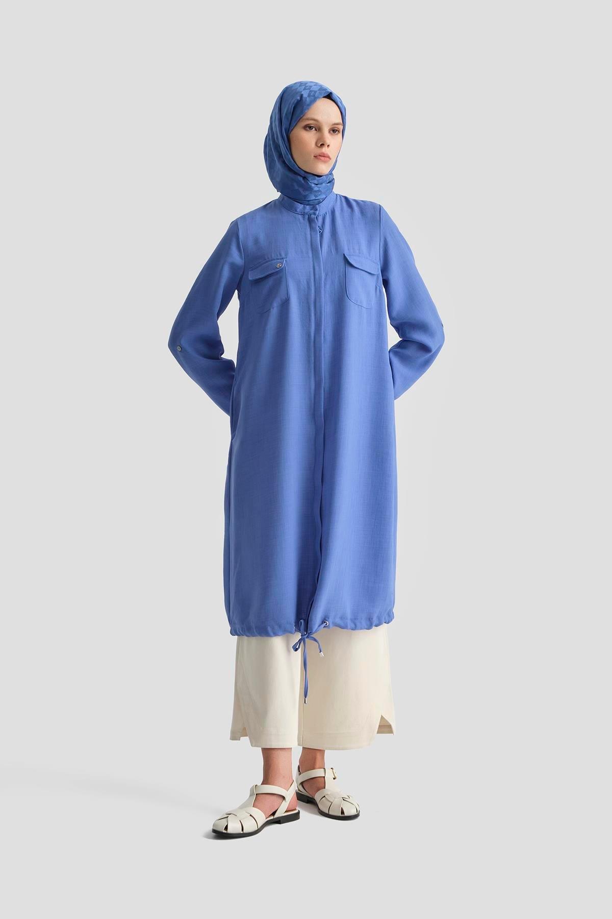 ARMİNE TREND Yakaları Cepli Gizli Fermuarlı Tunik-Koyu Mavi 25YT4138