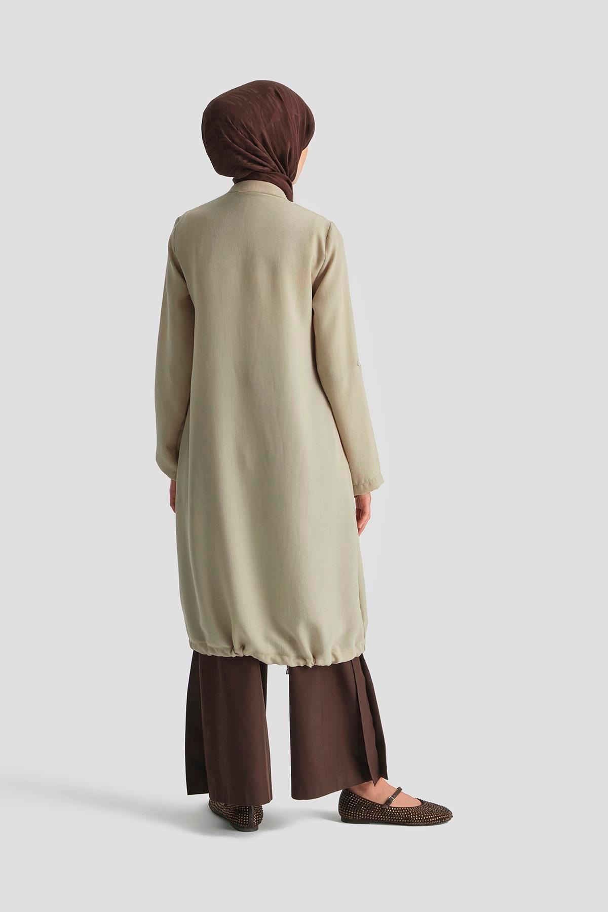 ARMİNE TREND Yakaları Cepli Gizli Fermuarlı Tunik-Bej 25YT4138