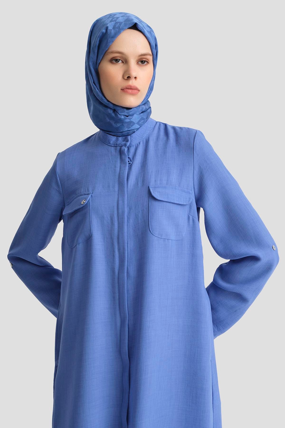 ARMİNE TREND Yakaları Cepli Gizli Fermuarlı Tunik-Koyu Mavi 25YT4138