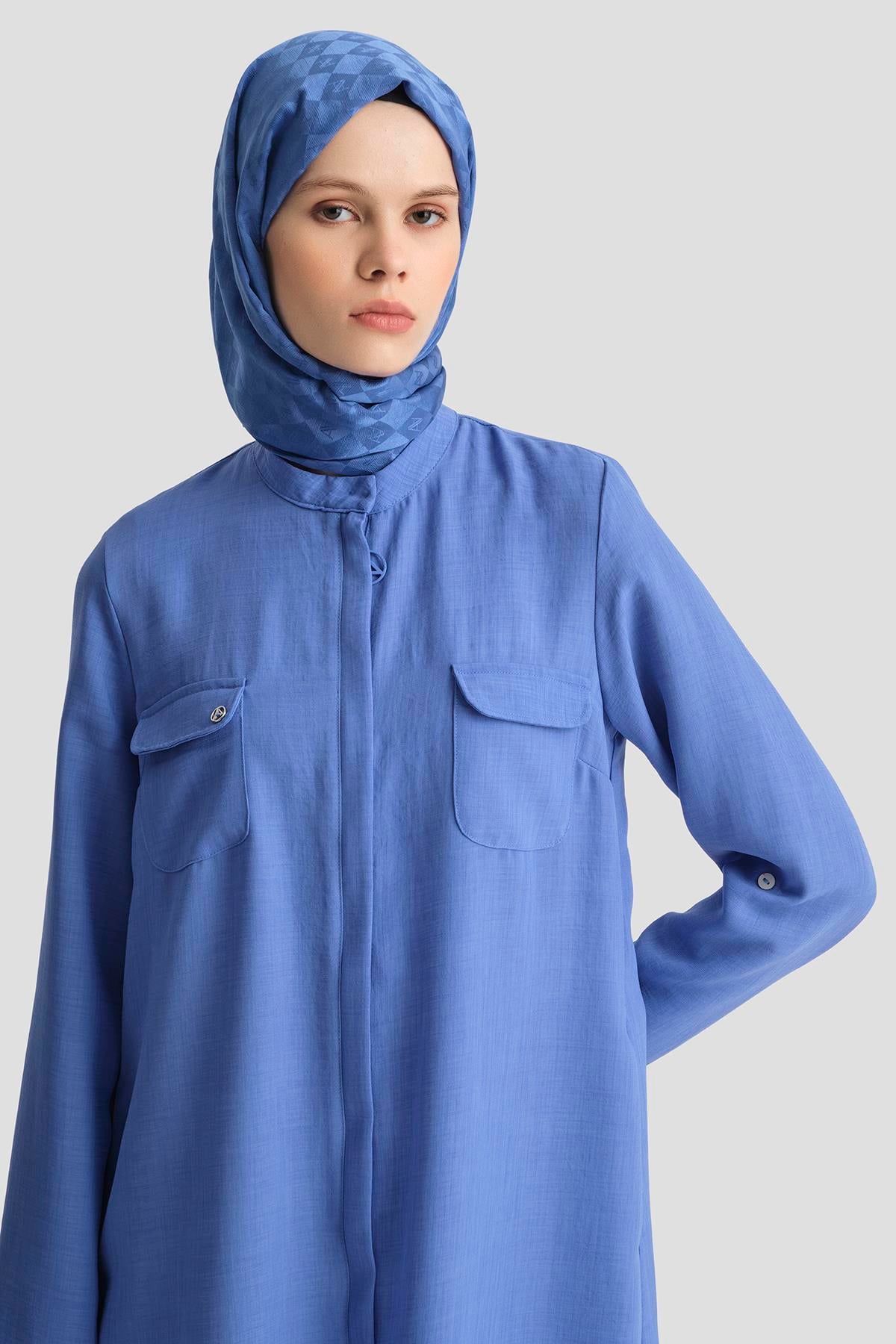 ARMİNE TREND Yakaları Cepli Gizli Fermuarlı Tunik-Koyu Mavi 25YT4138