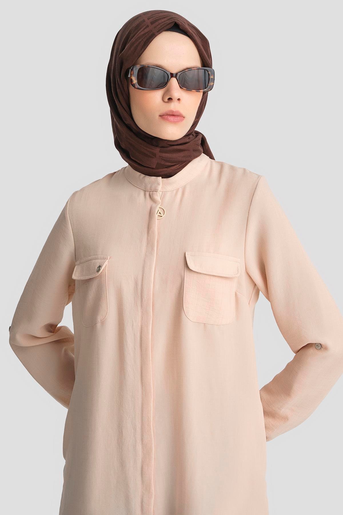 ARMİNE TREND Yakaları Cepli Gizli Fermuarlı Tunik-Gül 25YT4138