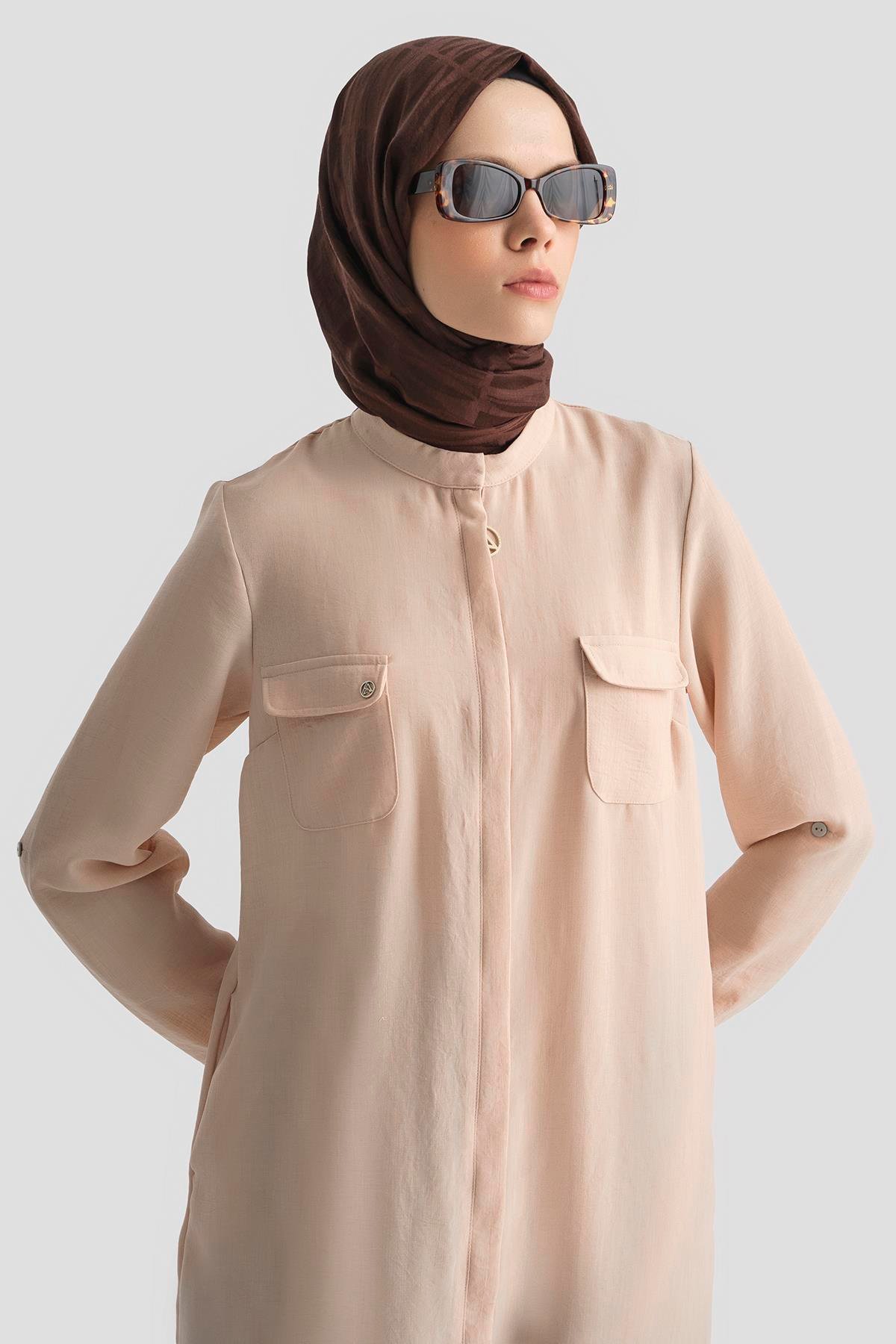 ARMİNE TREND Yakaları Cepli Gizli Fermuarlı Tunik-Gül 25YT4138