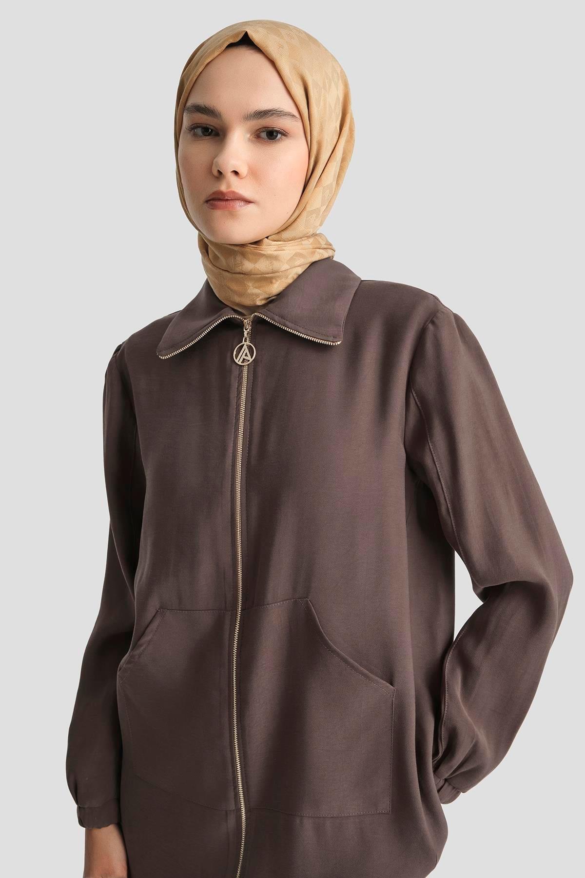 ARMİNE TREND Yakalı Yanlardan Cepli Pantolonlu İkili Takım-Kahverengi 25YT6135