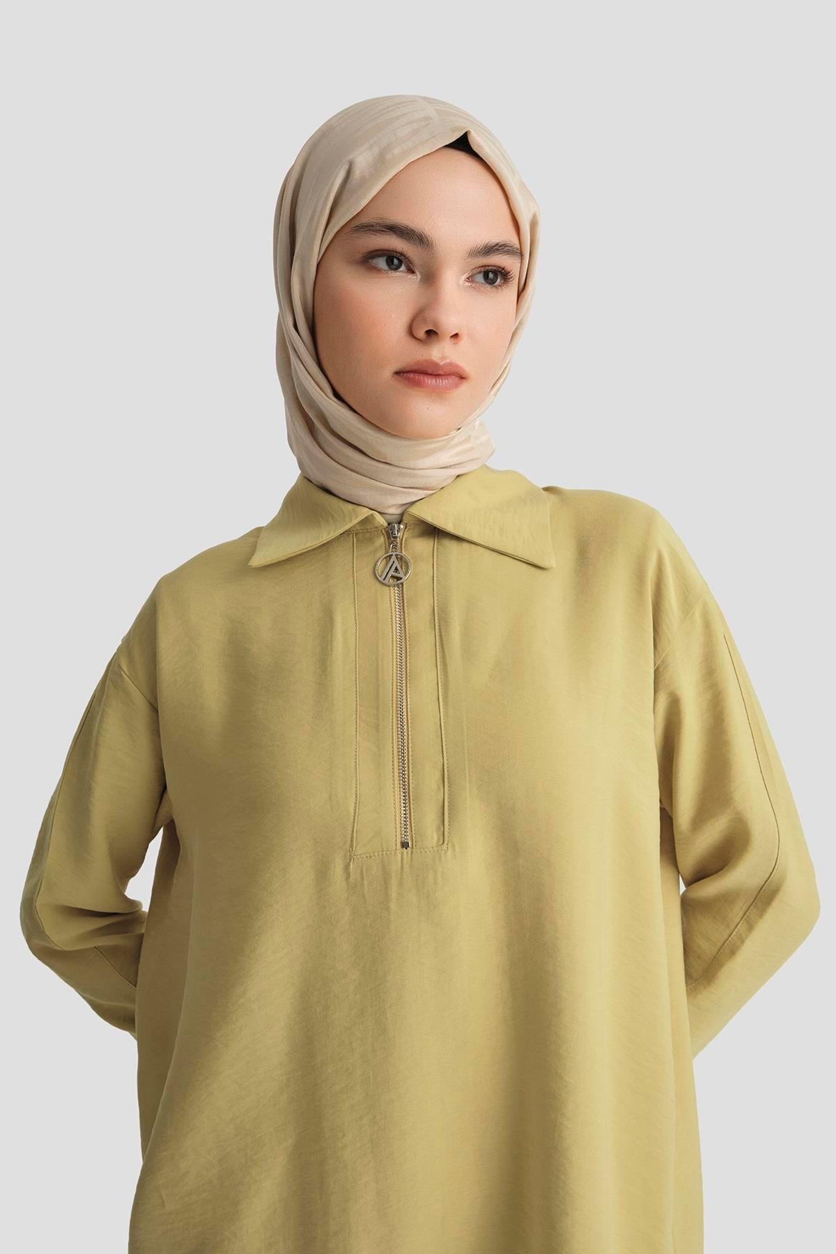 ARMİNE TREND Yakalı Yarım Fermuarlı Tunik-Asit 25YT467