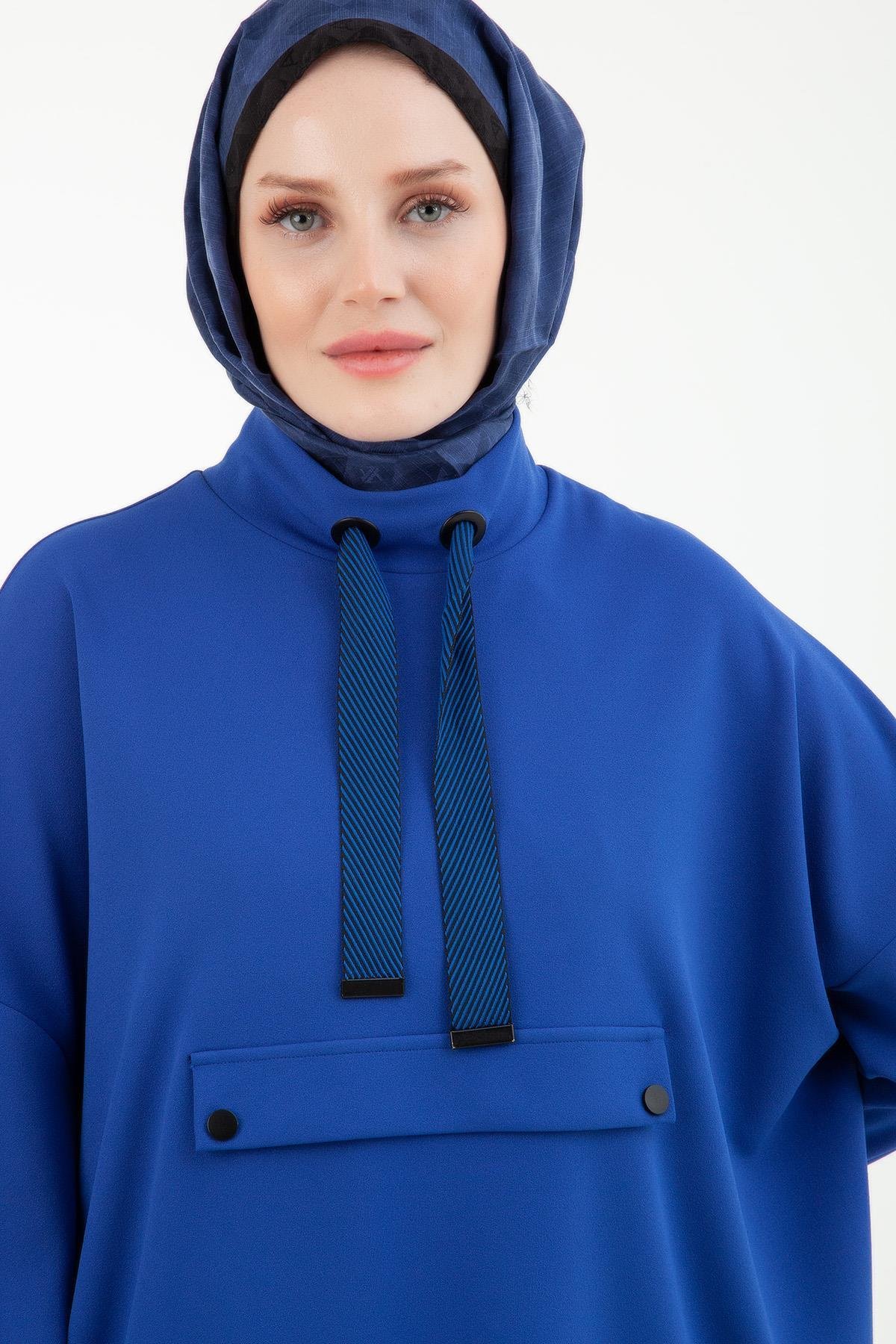 ARMİNE TREND Yakası Grogren Bağcıklı Pantolonlu İkili Takım-Saks 23KT633