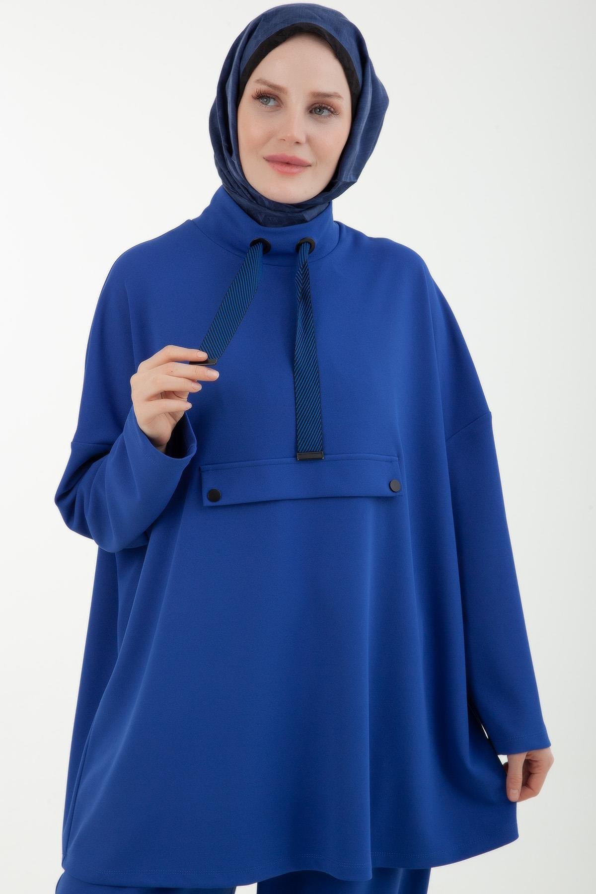 ARMİNE TREND Yakası Grogren Bağcıklı Pantolonlu İkili Takım-Saks 23KT633