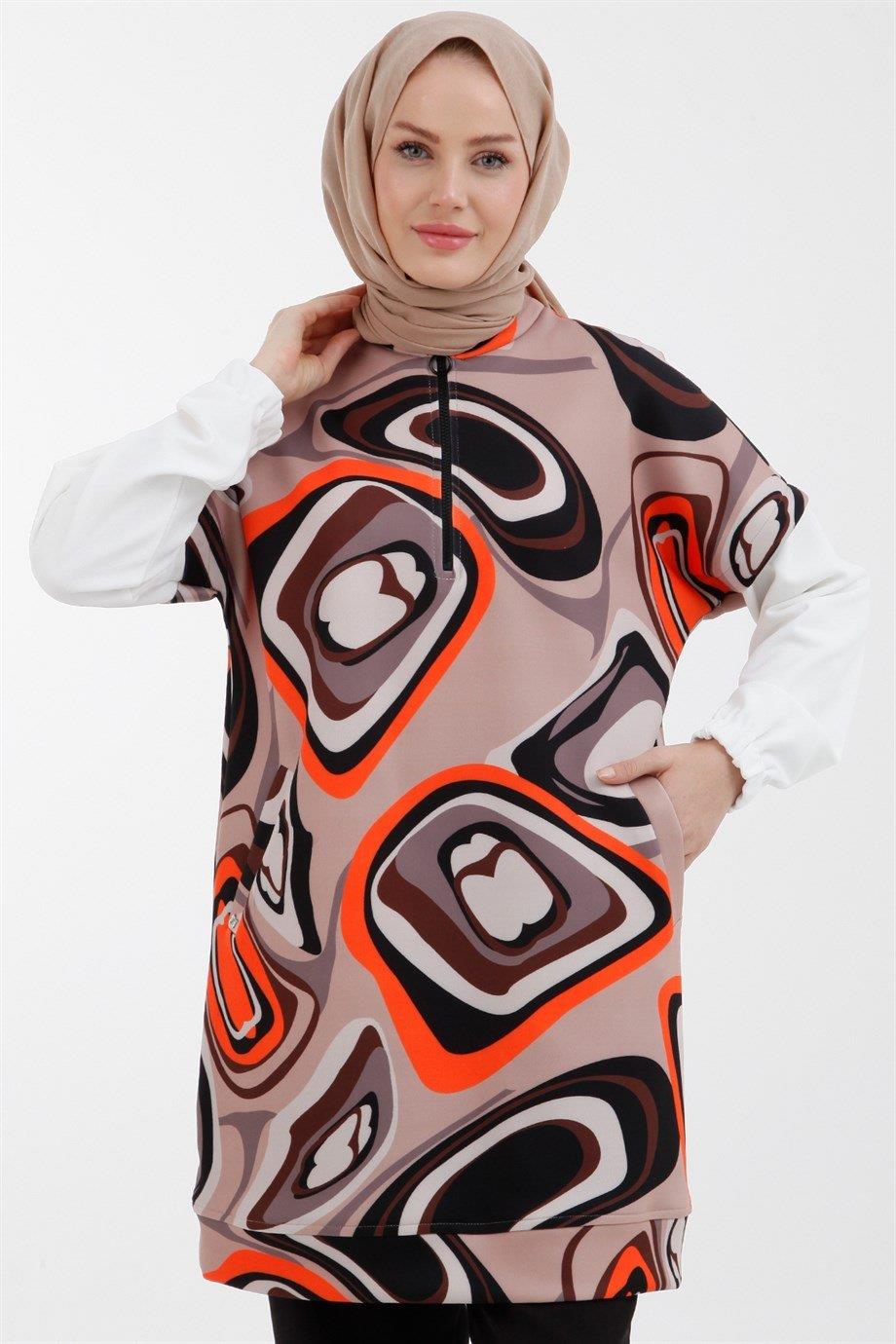 ARMİNE TREND Yanlar Cepli Kolları Lastikli Scuba Kumaş Tunik-Orjinal 22KT421