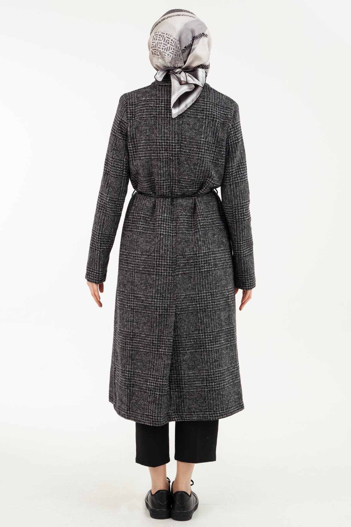 ARMİNE TREND Yanları Cepli Yusufcuk Detaylı Belden Bağlamalı Hırka-Siyah 23KT519