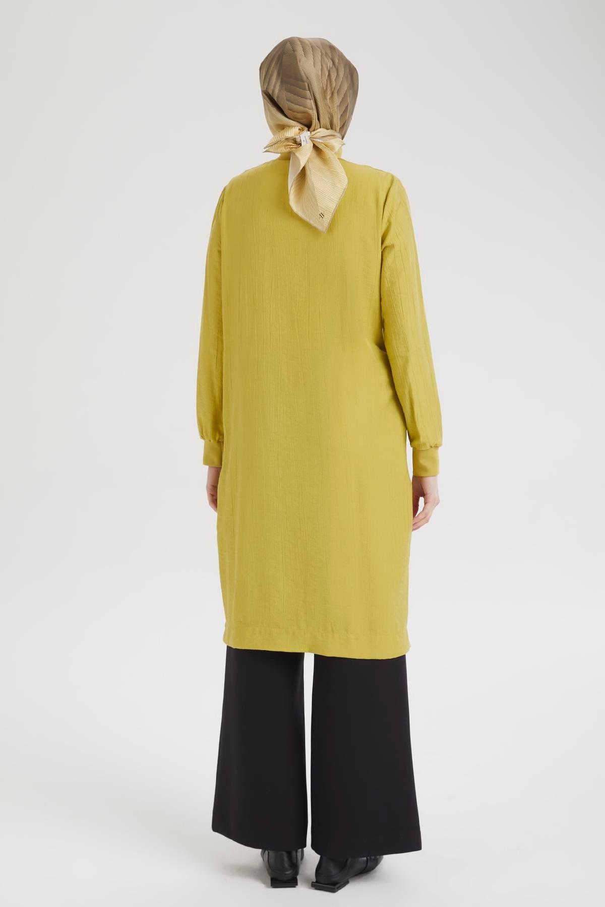 ARMİNE TREND Yarım Fermuarlı Kolları ve Yakası Ribanalı Tunik-Olive-25YT433