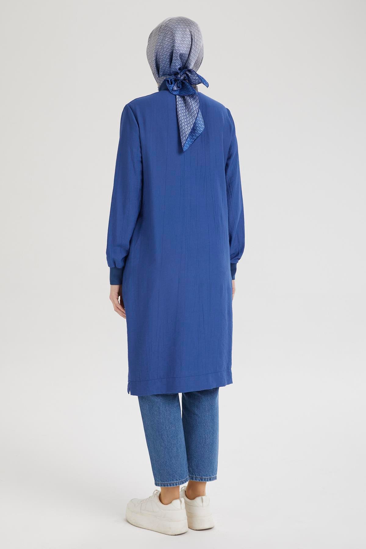 ARMİNE TREND Yarım Fermuarlı Kolları ve Yakası Ribanalı Tunik-Saks-25YT433