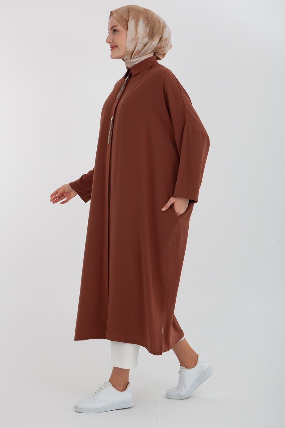 ARMİNE TREND Zincir Desenli Tunik-56 Kahve