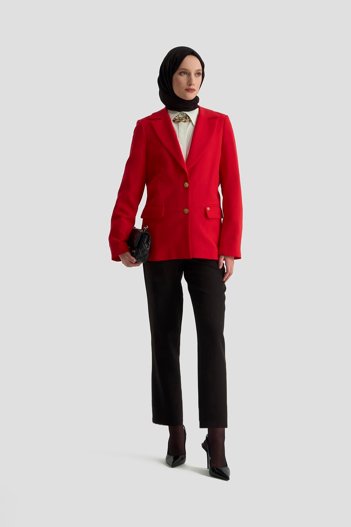 ARMİNE TREND Gold Düğmeli Astarlı Blazer Ceket Kırmızı 25KT520