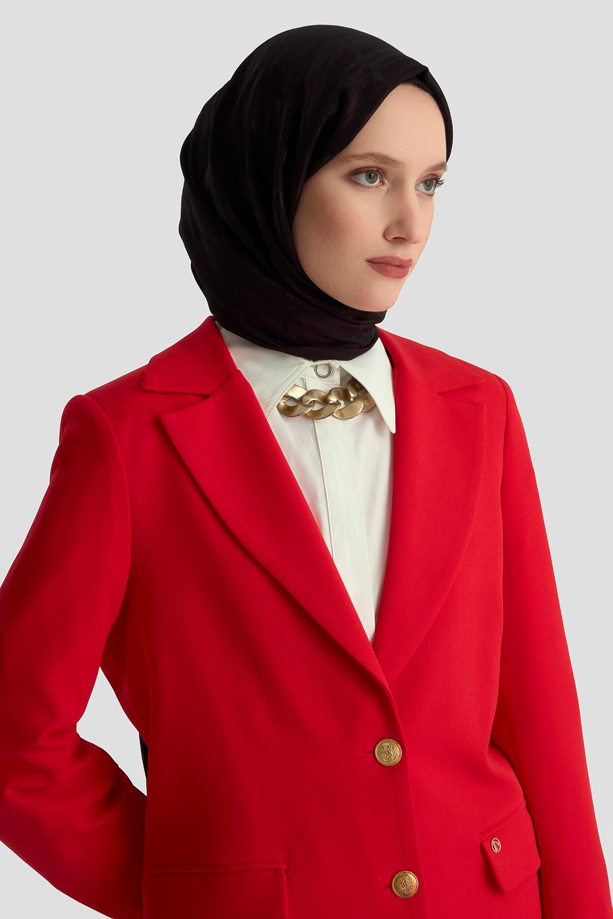 ARMİNE TREND Gold Düğmeli Astarlı Blazer Ceket Kırmızı 25KT520
