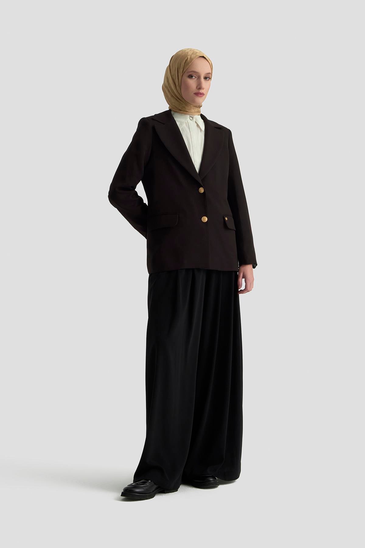 ARMİNE TREND Gold Düğmeli Astarlı Blazer Ceket Siyah 25KT520