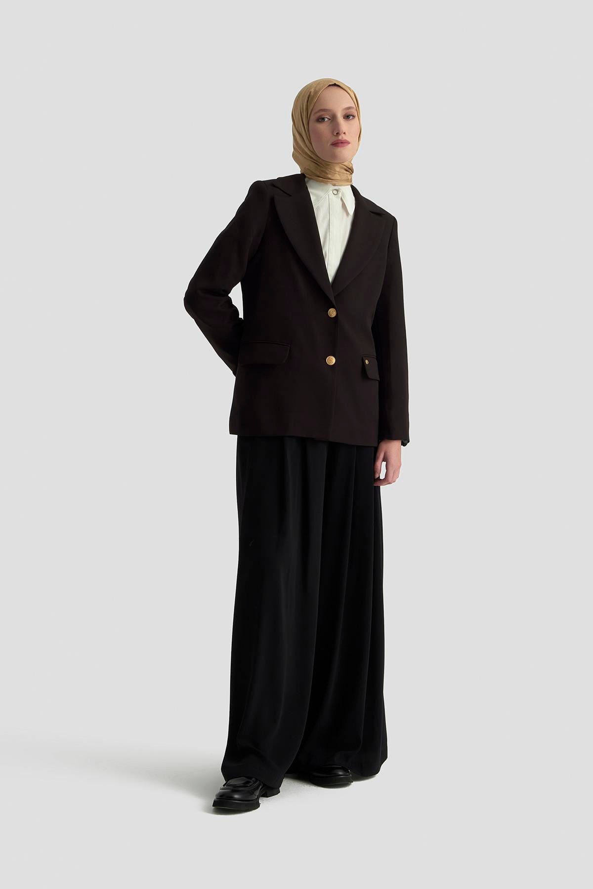 ARMİNE TREND Gold Düğmeli Astarlı Blazer Ceket Siyah 25KT520