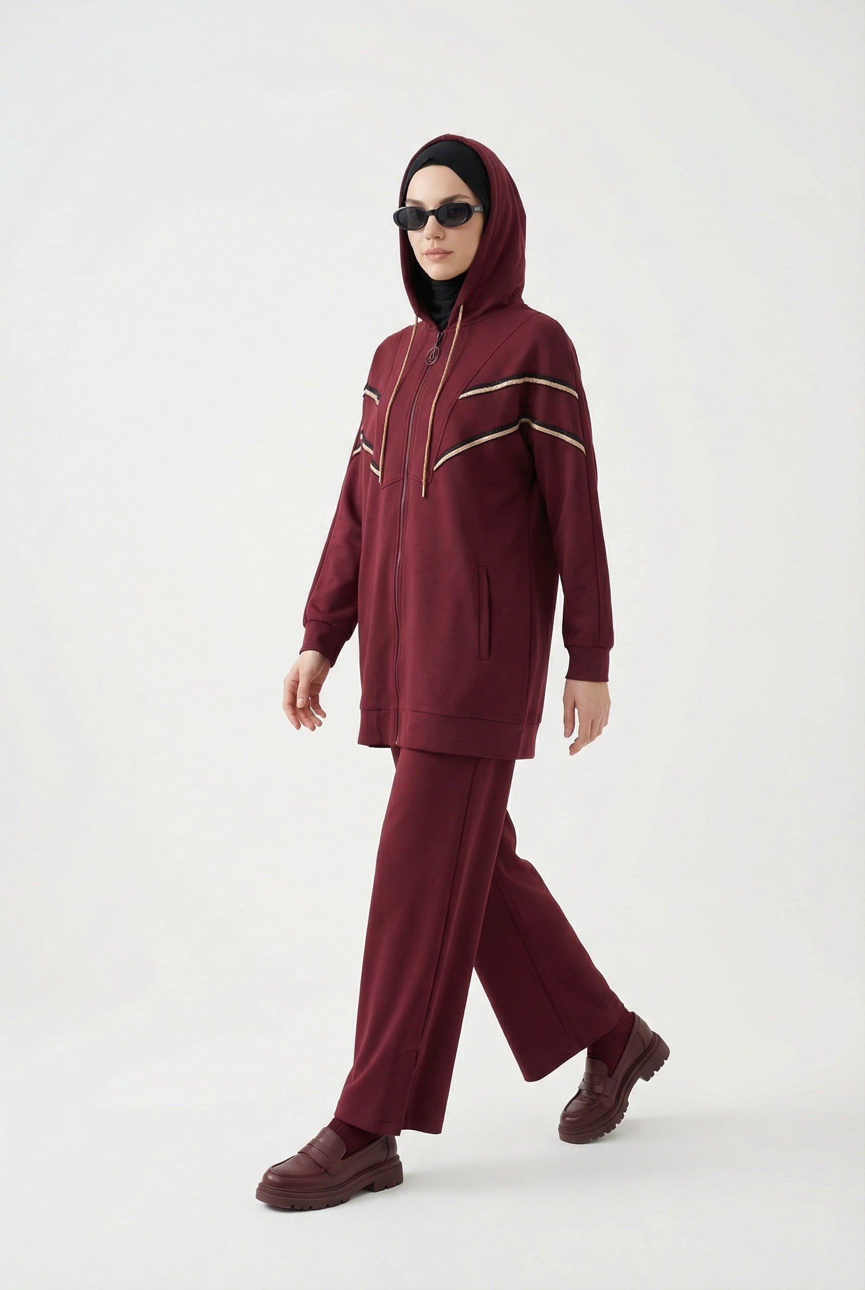 Armine Trend 25KT631 Şerit Detaylı Bordo Pantolonlu Takım