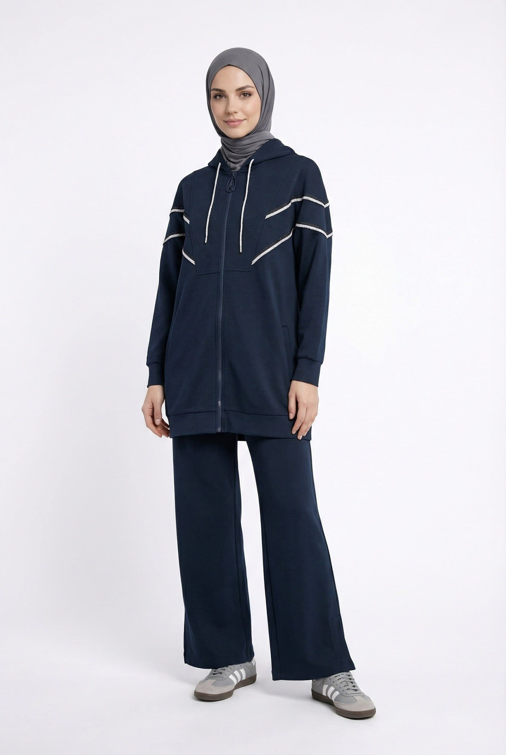 Armine Trend 25KT631 Şerit Detaylı Lacivert Pantolonlu Takım