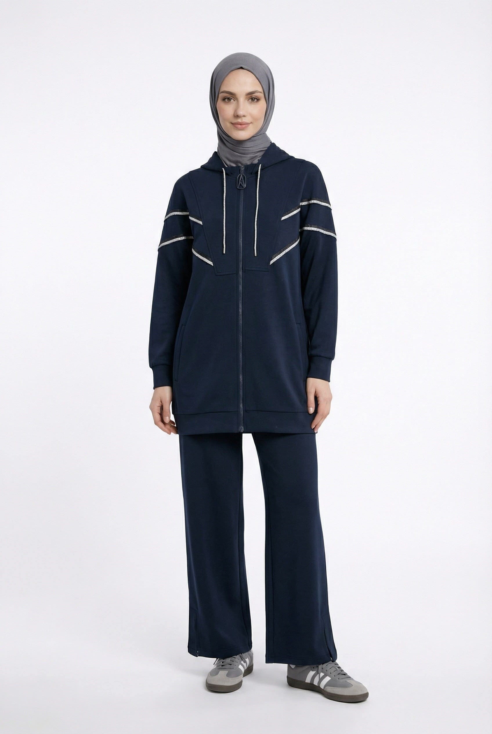 Armine Trend 25KT631 Şerit Detaylı Lacivert Pantolonlu Takım