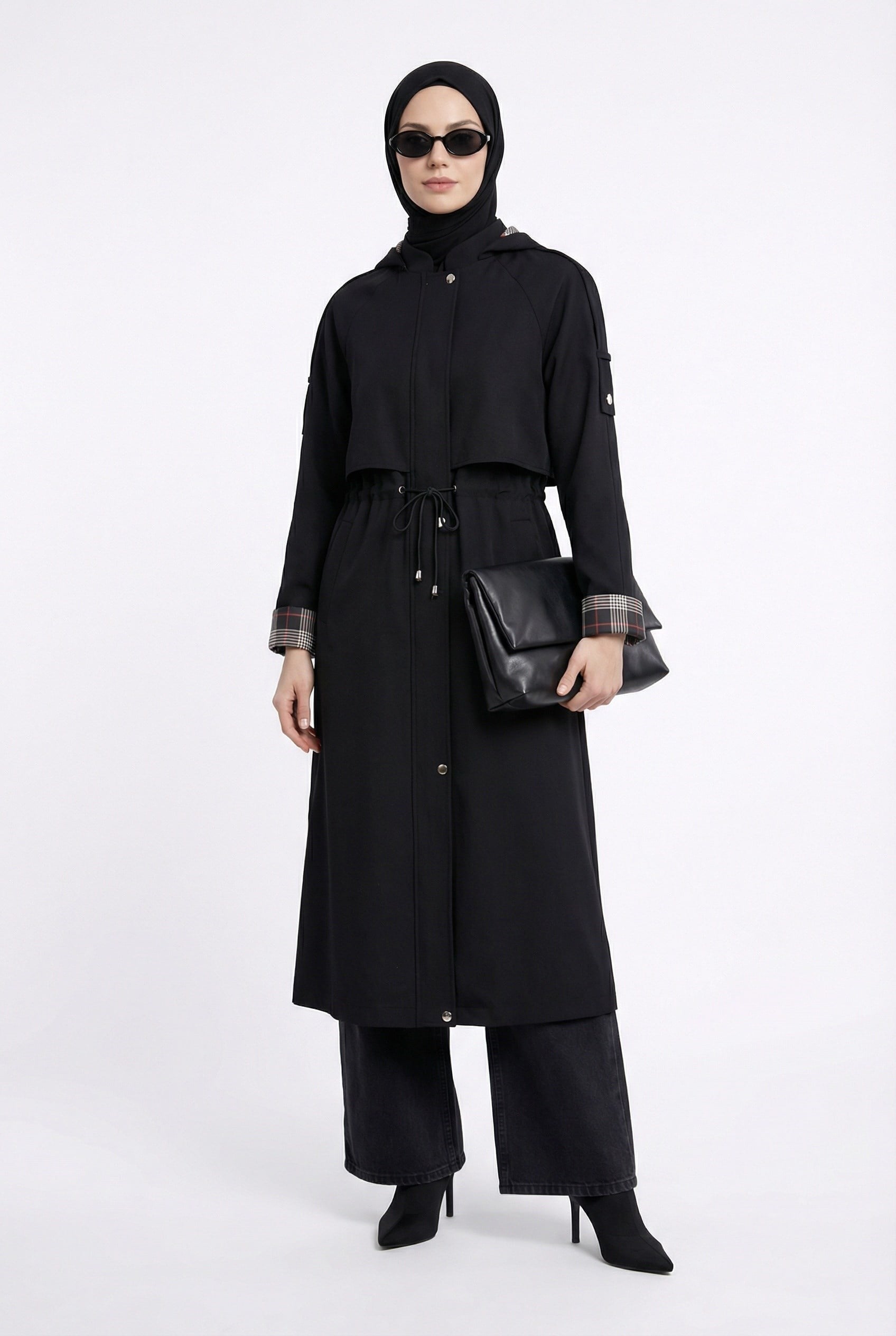 Armine Trend Allerli Belden Sıkmalı Astarı Ekoseli Kap Siyah 26YT802