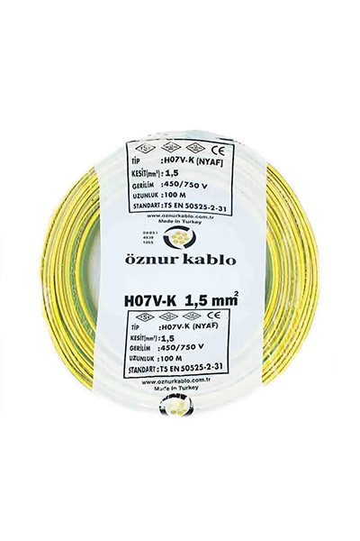 OZN-NYAF(1x1.5mm²)-S/YÖznur NYAF 1x1.5mm Sarı/Yeşil Kablo