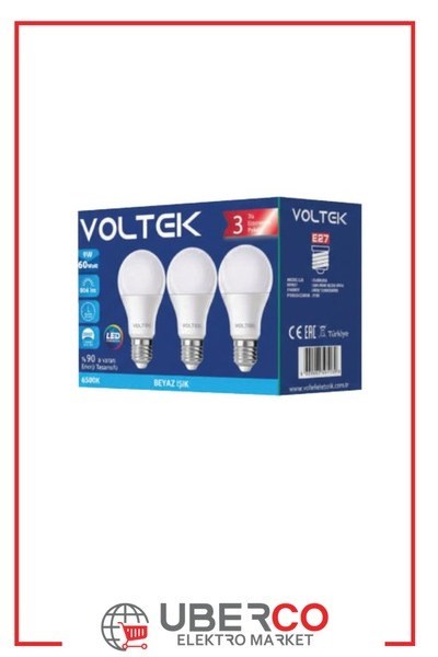 VLB01065X39W - Led Ampul E27 6500K (3 lü Paket)9W - Led Ampul E27 6500K (3 lü Paket) | Voltek{ubercoelektromarket}