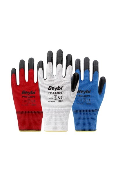 EHNVXY39XY. 9-CT-MV-SYBeybi PN3 Zebra Polyester Örme Nitril Eldiven Çift - NO: 9 - Mavi\SiyahBeybi PN3 Zebra Polyester Örme Nitril Eldiven Çift - NO: 9{ubercoelektromarket}