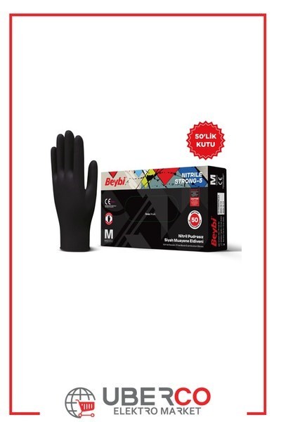 B62EPPAJ3S M-KTBeybi Strong-5 Pudrasız Siyah Nitril Muayene Eldiveni - 50'lik Kutu M - KutuBeybi Strong-5 Pudrasız Siyah Nitril Muayene Eldiveni - 50lik{ubercoelektromarket}